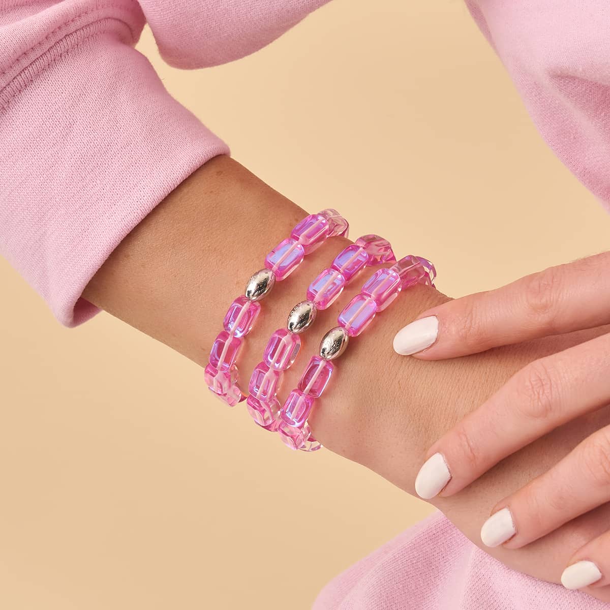 Nébuleuse rose | Argent sterling .925 | Bracelet galets de verre galaxie
